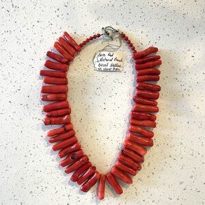 Rare Red Dyed Natural Branch Coral Necklace - Sterling Silver Toggle Clasp